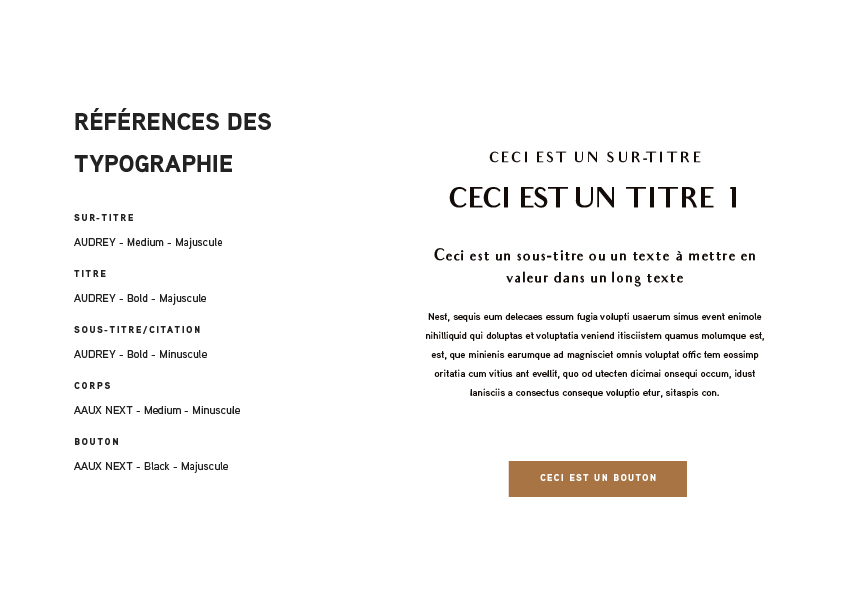 Références typographiques de la charte graphique BOISCOM pour une identité visuelle artisan haut de gamme